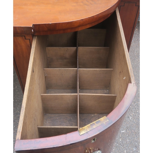 51 - A GEORGIAN MAHOGANY INLAID SIDEBOARD WITH BRASS RAIL