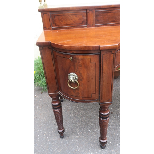 51 - A GEORGIAN MAHOGANY INLAID SIDEBOARD WITH BRASS RAIL