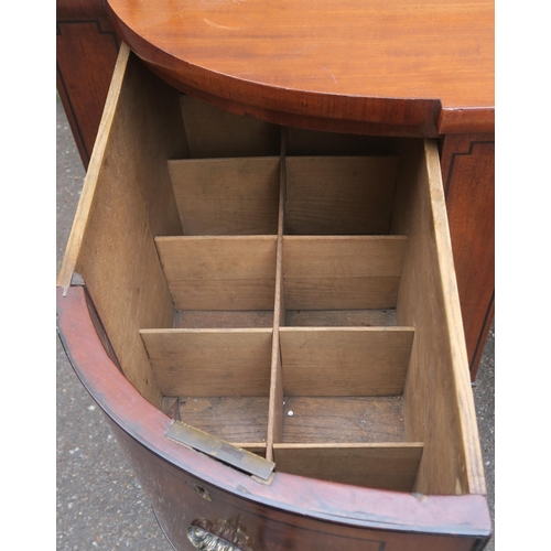 51 - A GEORGIAN MAHOGANY INLAID SIDEBOARD WITH BRASS RAIL