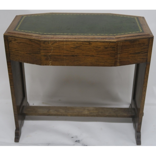 61 - A COTSWOLD SCHOOL OAK DESK WITH GREEN LEATHER SKIVER