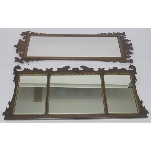 64 - A GEORGIAN STYLE WALNUT TRIPTYCH MIRROR WITH CARVED FRAME