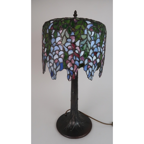 241 - A LEADED AND STAINED GLASS TABLE LAMP