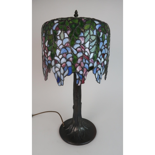 241 - A LEADED AND STAINED GLASS TABLE LAMP