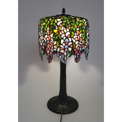 241 - A LEADED AND STAINED GLASS TABLE LAMP