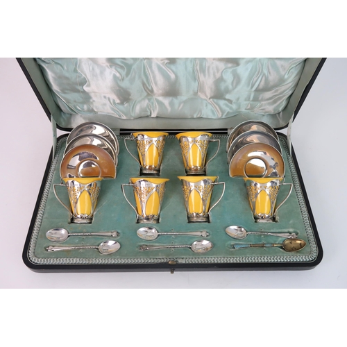 243 - A ROYAL DOULTON SILVER MOUNTED COFFEE SET