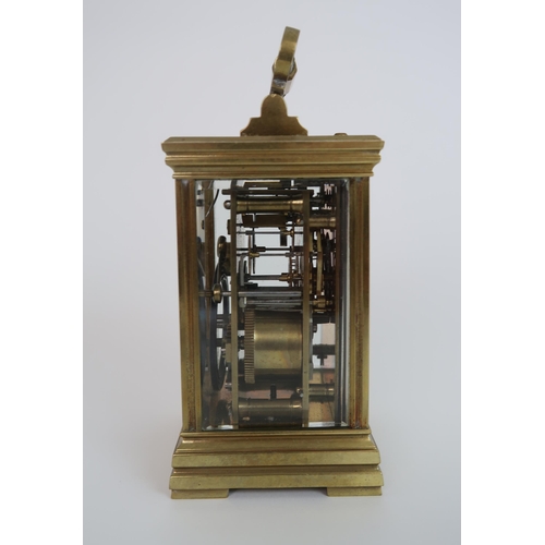 244 - A CURTIS AND HORSPOOL BRASS AND GLASS REPEATING CARRIAGE CLOCK