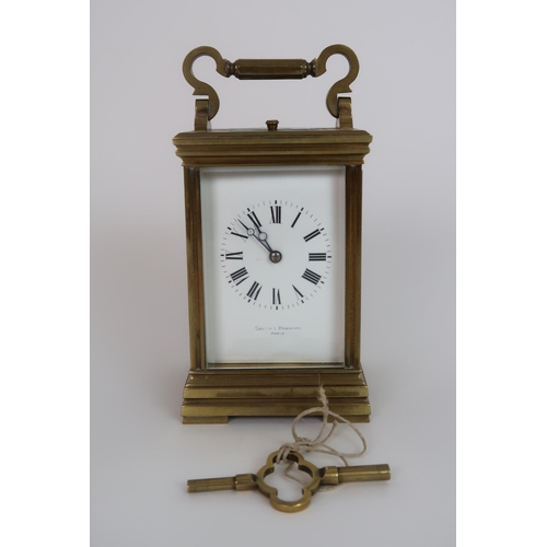 244 - A CURTIS AND HORSPOOL BRASS AND GLASS REPEATING CARRIAGE CLOCK