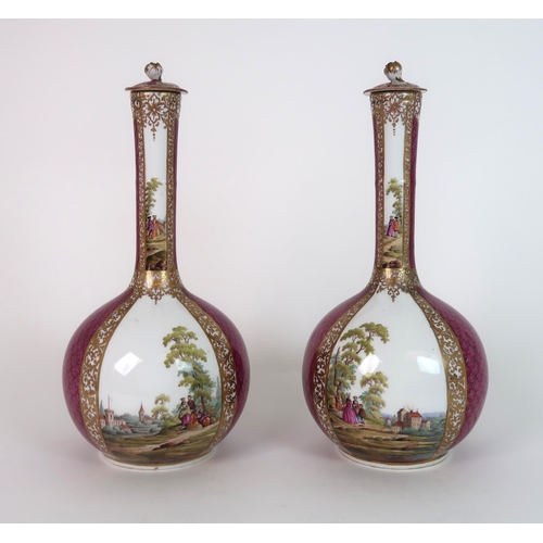 263 - A PAIR OF CONTINENTAL BOTTLE VASES