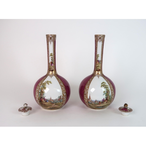 263 - A PAIR OF CONTINENTAL BOTTLE VASES