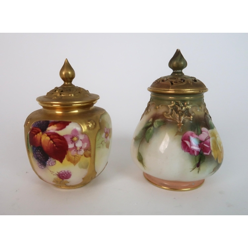 264 - A ROYAL WORCESTER SQUAT BALUSTER POT POURRI POT AND COVER