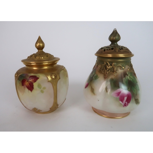 264 - A ROYAL WORCESTER SQUAT BALUSTER POT POURRI POT AND COVER