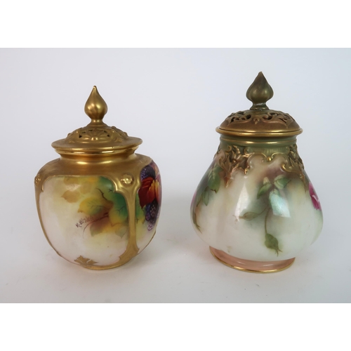 264 - A ROYAL WORCESTER SQUAT BALUSTER POT POURRI POT AND COVER