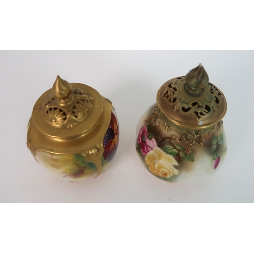 264 - A ROYAL WORCESTER SQUAT BALUSTER POT POURRI POT AND COVER