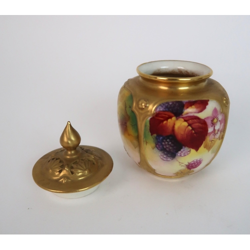 264 - A ROYAL WORCESTER SQUAT BALUSTER POT POURRI POT AND COVER