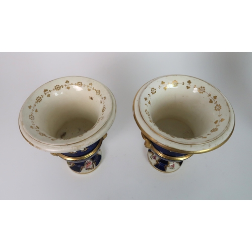 265 - A GARNITURE OF COALPORT STYLE TWO HANDLED URNS