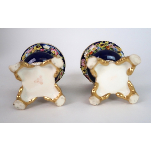 268 - A PAIR OF MEISSEN STYLE FLORAL ENCRUSTED VASES AND COVERS