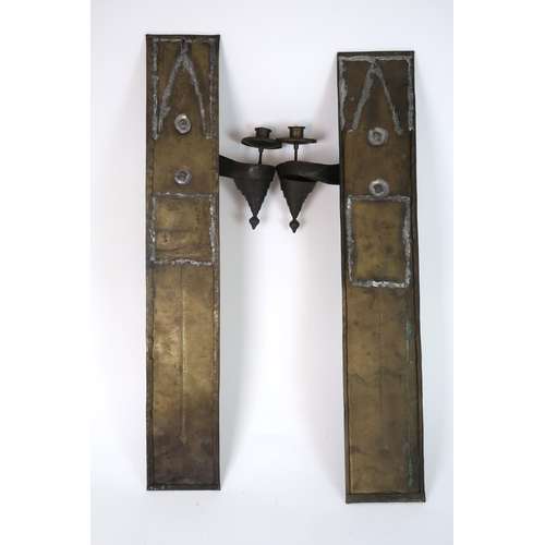 284 - A PAIR OF BRASS AND MOTHER OF PEARL WALL SCONCES