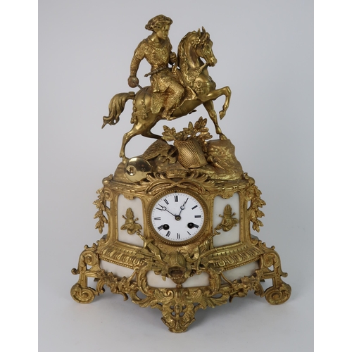 307 - A FRENCH ALABASTER AND ORMOLU MOUNTED MANTLE CLOCK