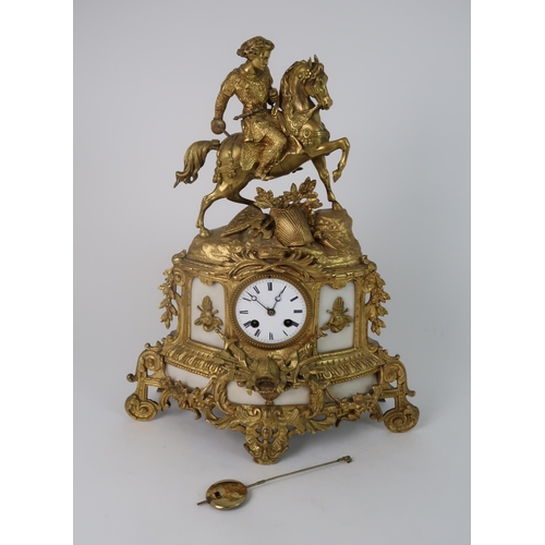 307 - A FRENCH ALABASTER AND ORMOLU MOUNTED MANTLE CLOCK