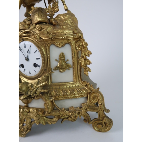 307 - A FRENCH ALABASTER AND ORMOLU MOUNTED MANTLE CLOCK