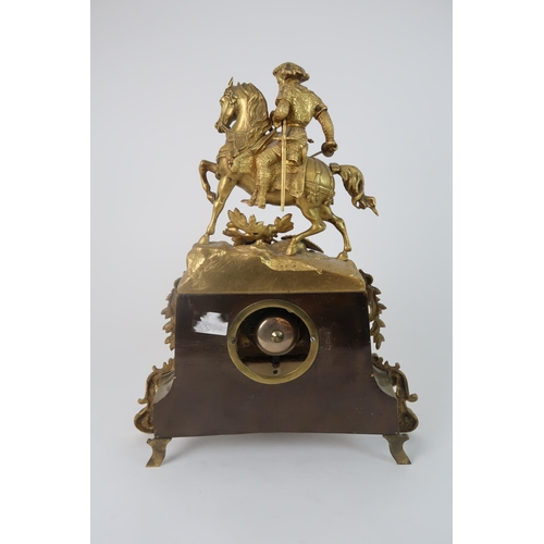 307 - A FRENCH ALABASTER AND ORMOLU MOUNTED MANTLE CLOCK