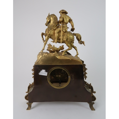 307 - A FRENCH ALABASTER AND ORMOLU MOUNTED MANTLE CLOCK