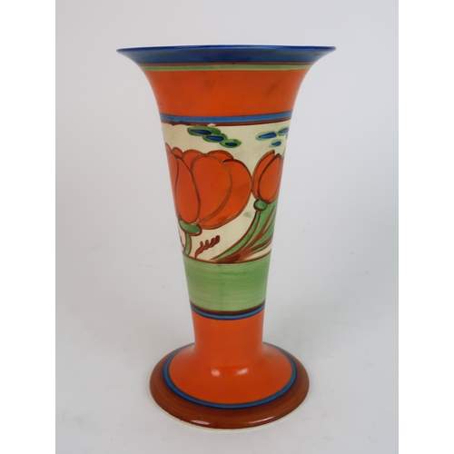 308 - A CLARICE CLIFF FANTASQUE ORANGE LILY PATTERN VASE