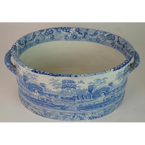 336 - A SPODE BLUE AND WHITE TRANSFER PRINTED CASTLE PATTERN FOOT BATH