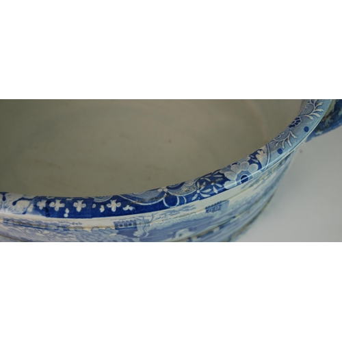 336 - A SPODE BLUE AND WHITE TRANSFER PRINTED CASTLE PATTERN FOOT BATH