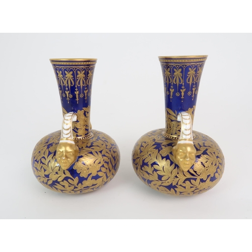 348 - A PAIR OF ROYAL CROWN DERBY TWO HANDLED VASES