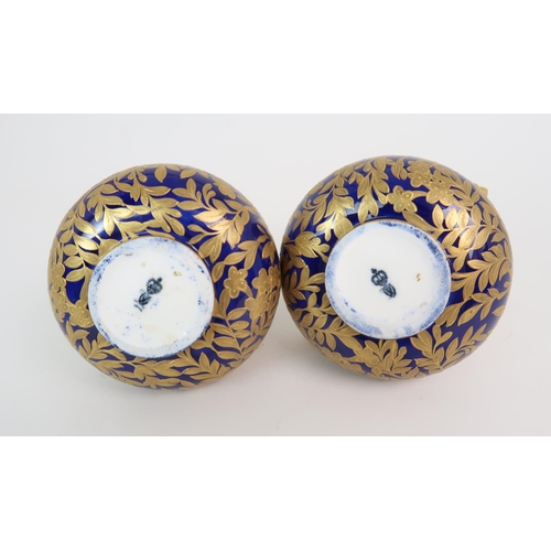 348 - A PAIR OF ROYAL CROWN DERBY TWO HANDLED VASES