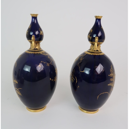 348 - A PAIR OF ROYAL CROWN DERBY TWO HANDLED VASES