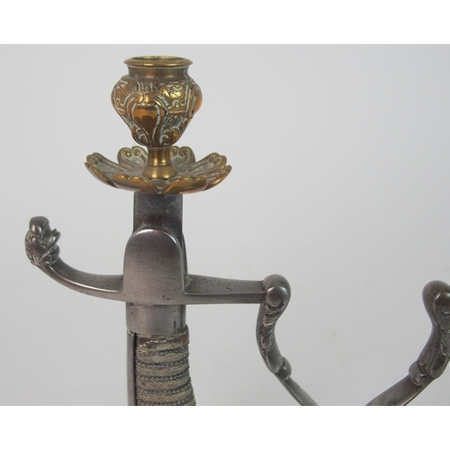 362 - A PAIR SWORD HILT CANDLESTICKS