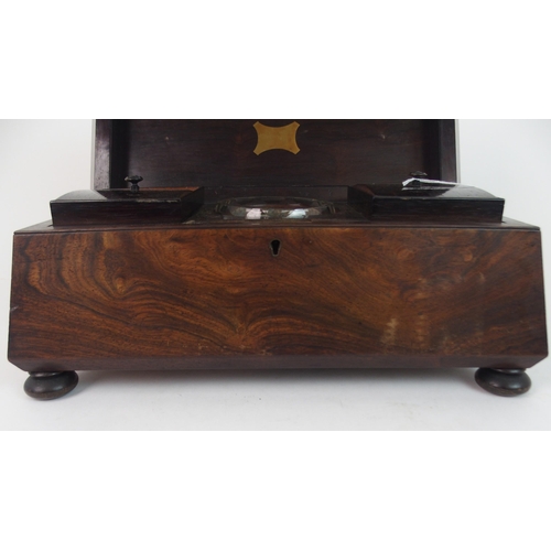 367 - A LARGE SARCOPHAGUS ROSEWOOD TWO DIVISION TEA CADDY