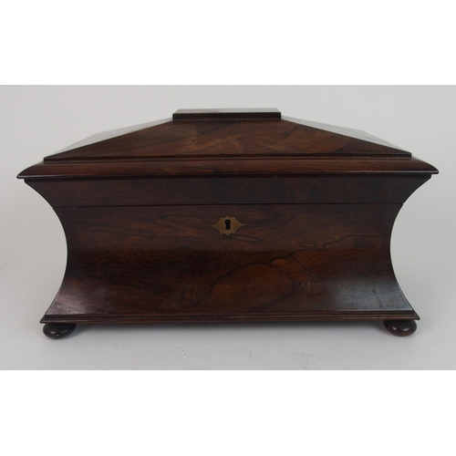 370 - A LARGE SARCOPHAGUS ROSEWOOD TWO DIVISION TEA CADDY