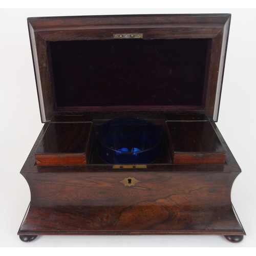 370 - A LARGE SARCOPHAGUS ROSEWOOD TWO DIVISION TEA CADDY