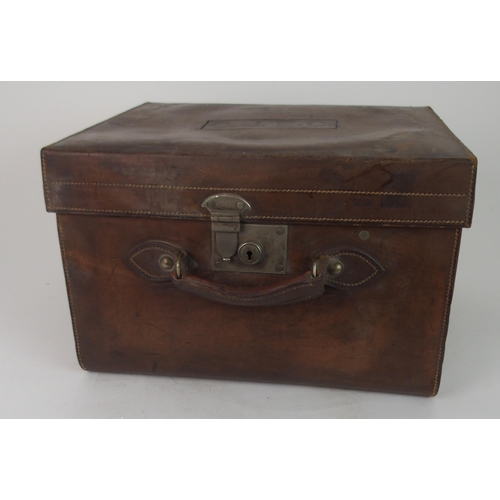 377 - A VICTORIAN LEATHER HAT BOX