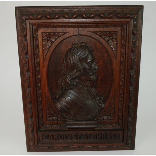 380 - A VICTORIAN CARVED OAK PANEL OF CHARLES II