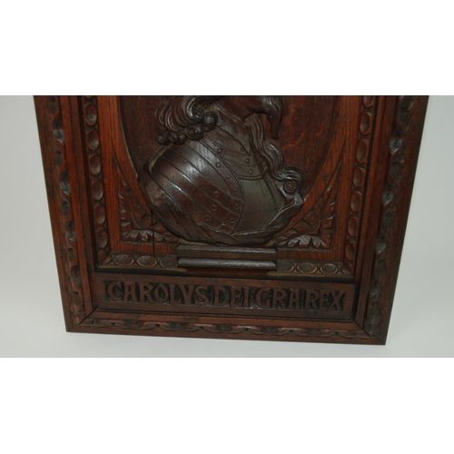 380 - A VICTORIAN CARVED OAK PANEL OF CHARLES II