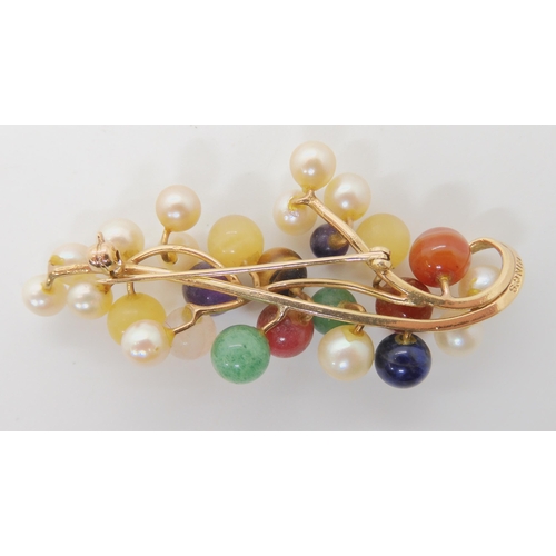 541 - A 14K GOLD MULTI GEM BROOCH SIGNED MING'S