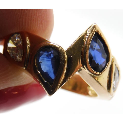 545 - AN UNUSUAL BESPOKE SAPPHIRE AND DIAMOND RING