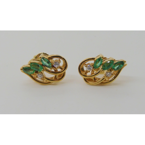 571 - A PAIR OF EMERALD AND DIAMOND EARRINGS