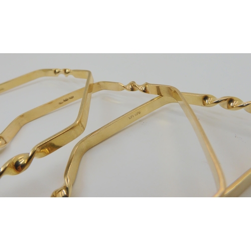 572 - FIVE 9CT GOLD HEXAGONAL SHAPED BANGLES