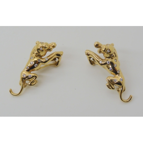 573 - A PAIR OF 18CT GOLD DIAMOND SET LEOPARD EARRINGS