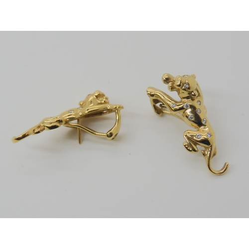 573 - A PAIR OF 18CT GOLD DIAMOND SET LEOPARD EARRINGS