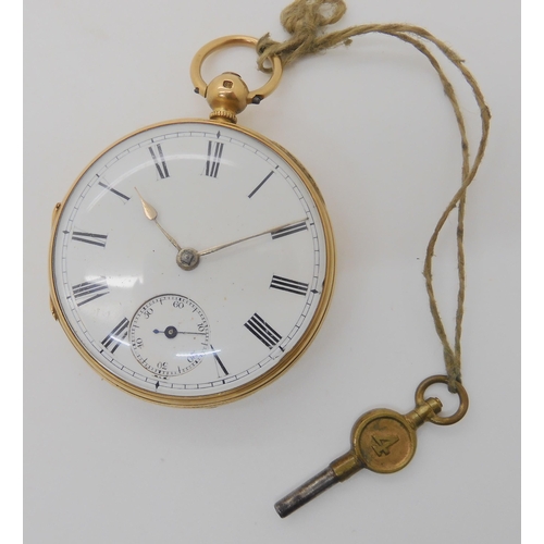 654 - AN 18CT GOLD OPEN FACE POCKET WATCH