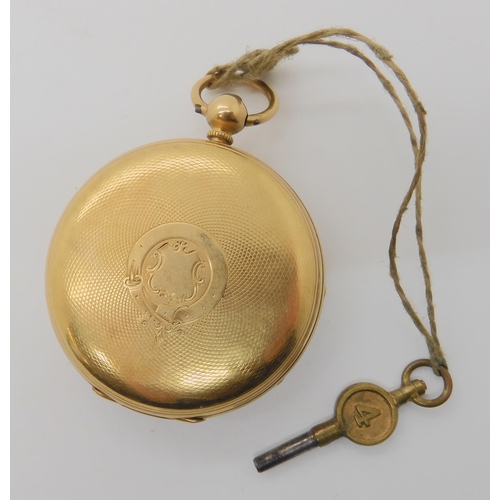 654 - AN 18CT GOLD OPEN FACE POCKET WATCH