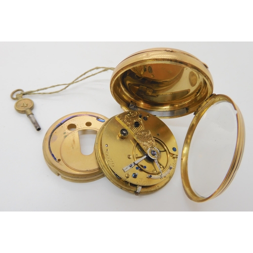 654 - AN 18CT GOLD OPEN FACE POCKET WATCH