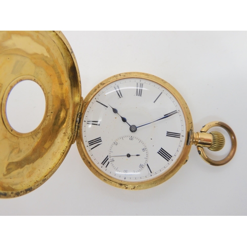 656 - AN 18K GOLD HALF HUNTER POCKET WATCH