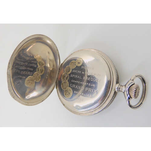 690 - A CONTINENTAL SILVER AND NIELLO CASED FULL HUNTER POCKET WATCH